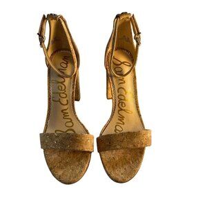 Sam Edelmam Womens Beige Strappy Yaro Cork Block Heel Sandal Shoes Tan Size 9 .5
